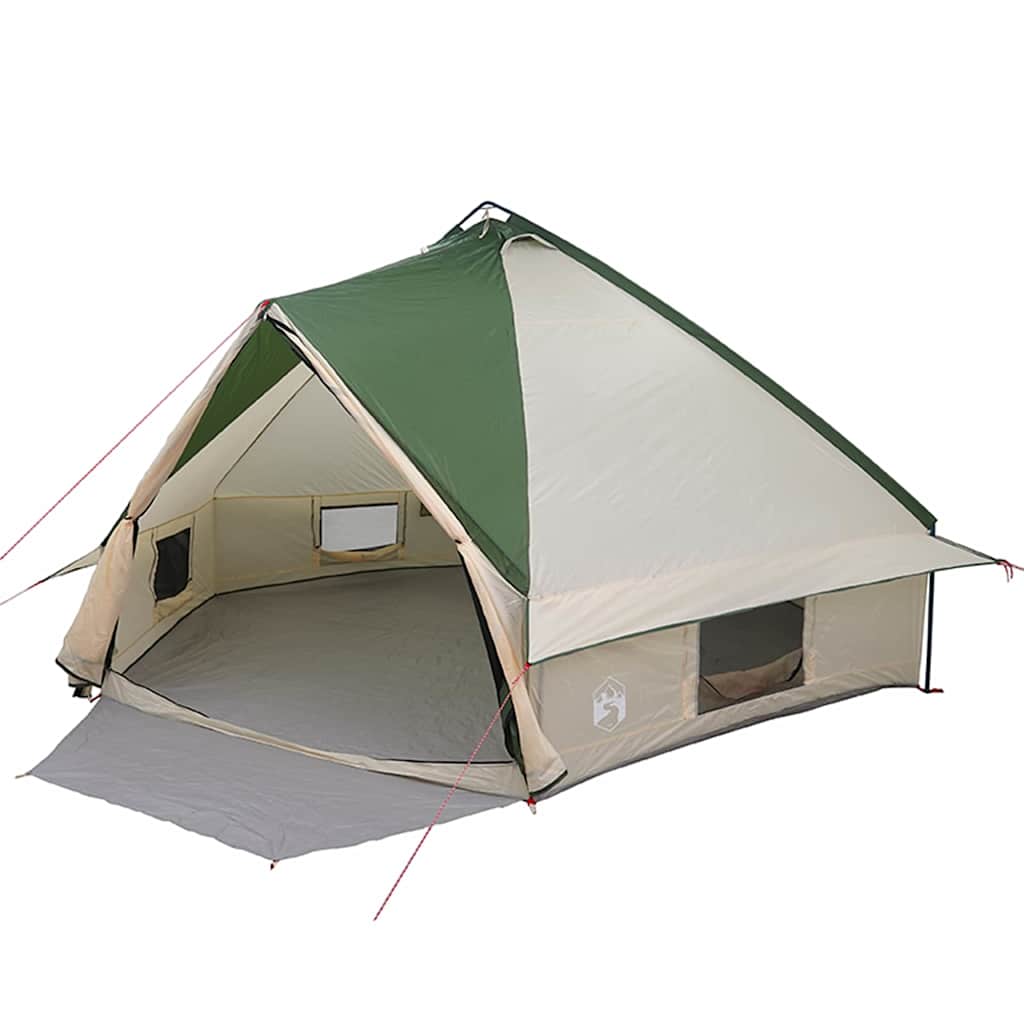 Detail van de vidaXL Teepee Tent met groene en witte kleuren, zijaanzicht van de ingang.