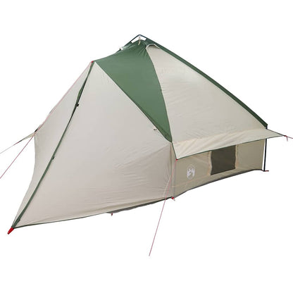 Detail van de vidaXL Teepee Tent met groene en witte kleuren, zijaanzicht met ventilatierooster.
