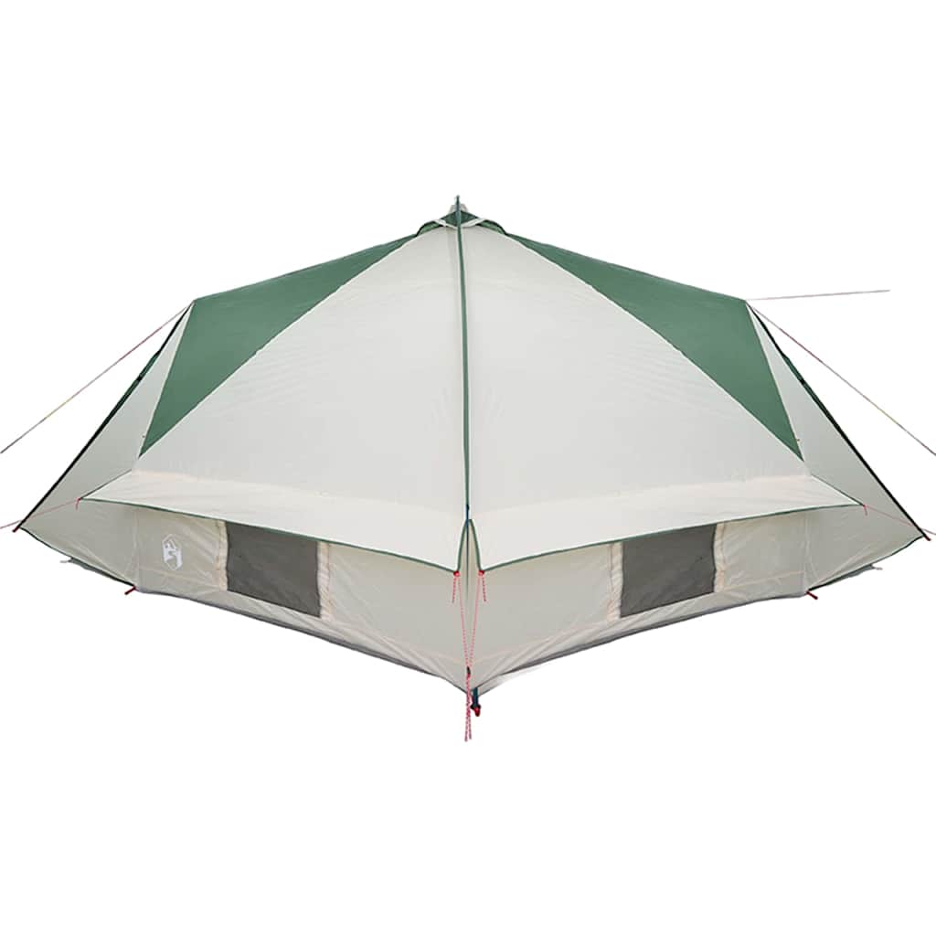 Detail van de vidaXL Teepee Tent met groene en witte kleuren, zijaanzicht van de openingen.