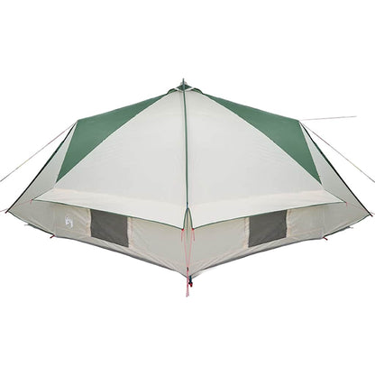 Detail van de vidaXL Teepee Tent met groene en witte kleuren, zijaanzicht van de openingen.