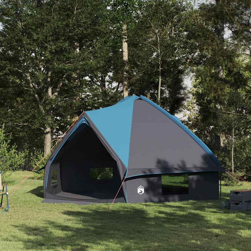 Blauwe en grijze vidaXL Teepee Tent voor 10 personen, zijaanzicht in de natuur.