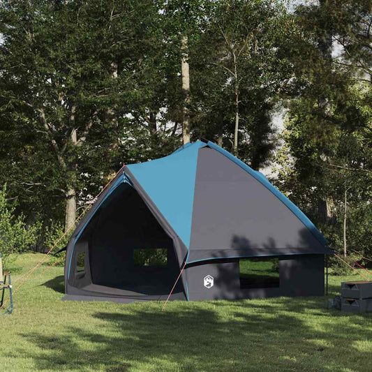 Blauwe en grijze vidaXL Teepee Tent voor 10 personen, zijaanzicht in de natuur.