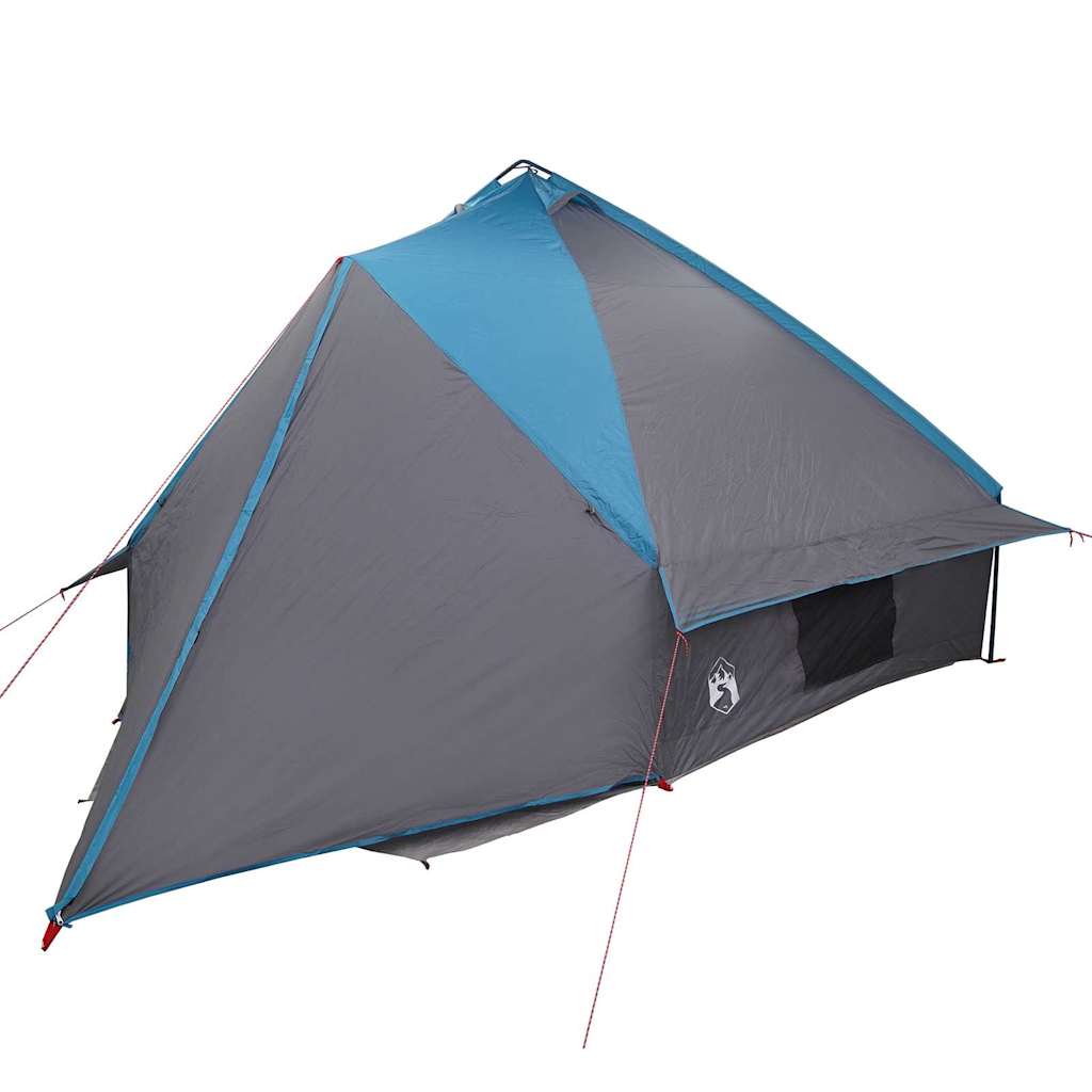 Zijaanzicht van de vidaXL Teepee Tent in blauw en grijs met ventilatieopening.