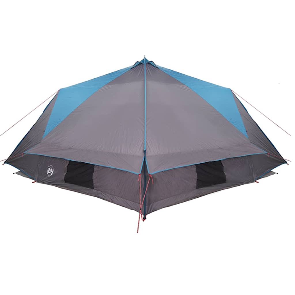 Detail van de vidaXL Teepee Tent in blauw en grijs, zijaanzicht met ventilatieopeningen.