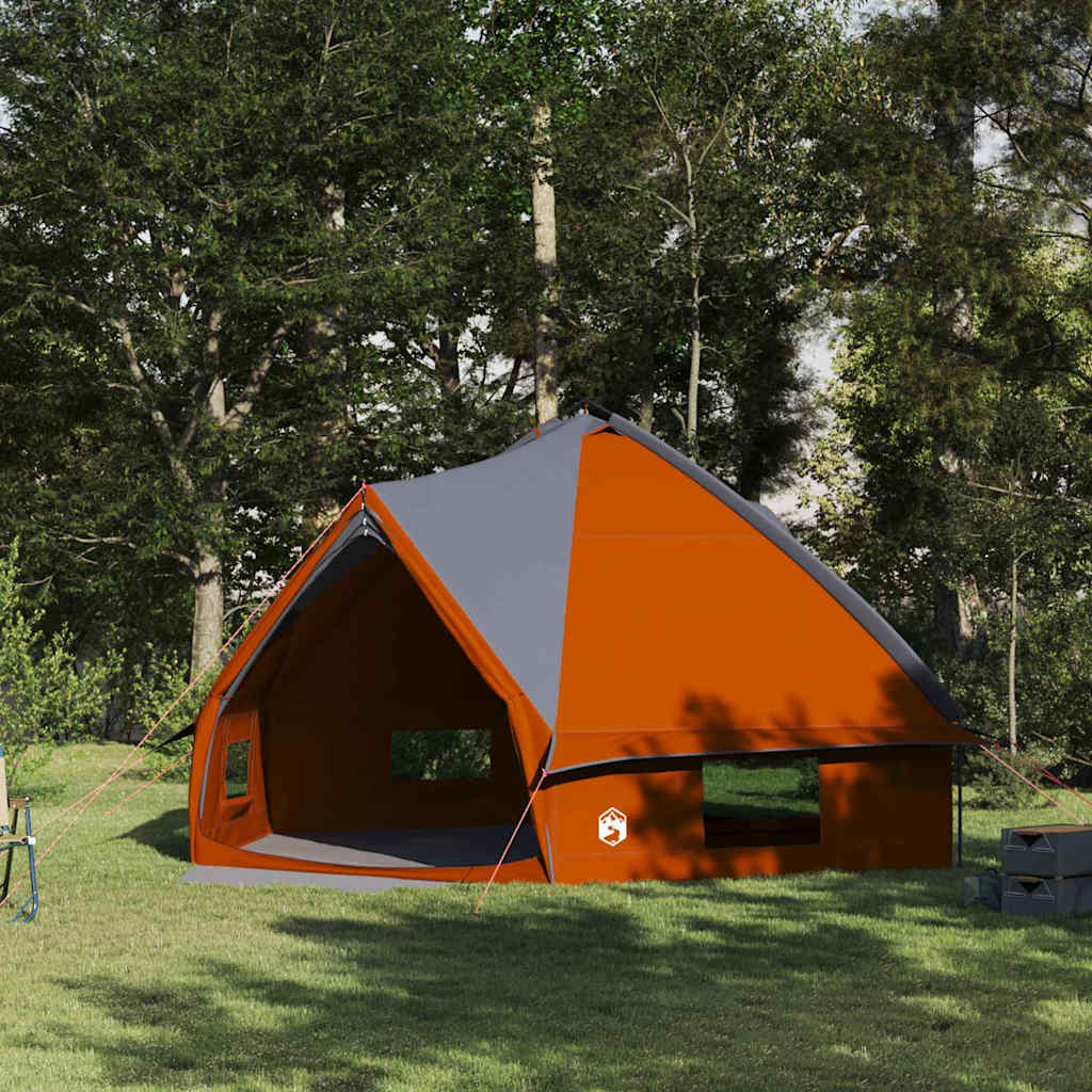 vidaXL Teepee Tent voor 10 personen in grijs en oranje, zijaanzicht in een groene omgeving.
