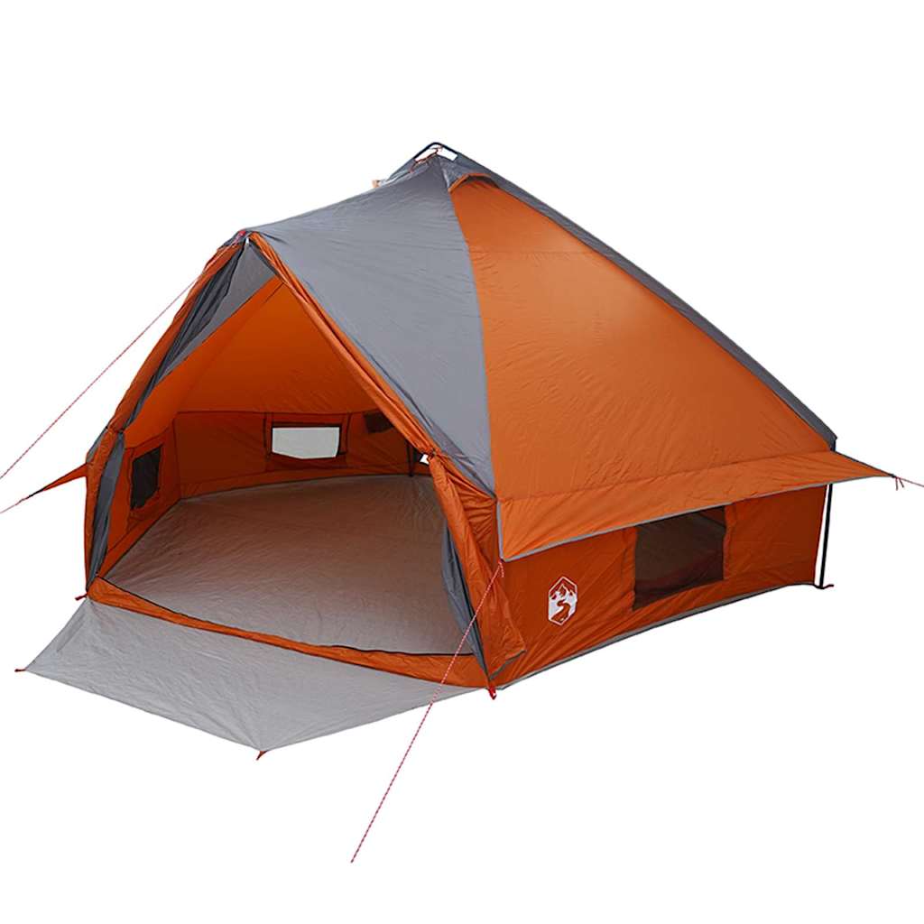 Detail van de vidaXL Teepee Tent in grijs en oranje, zijaanzicht met open ingang.
