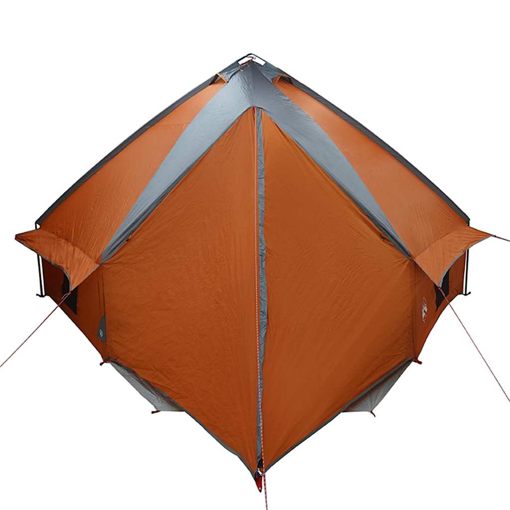 Detail van de grijze en oranje vidaXL Teepee Tent met zichtbare hoeken en scheerlijnen.