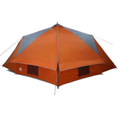Zijaanzicht van de grijs-oranje vidaXL Teepee Tent met luchtige ventilatieopeningen.