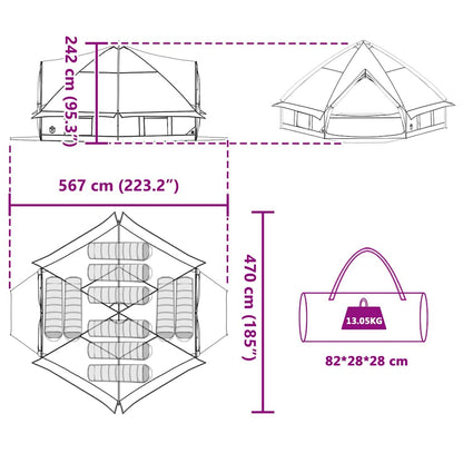 Technische tekening van de vidaXL Teepee Tent met afmetingen en draagtas.