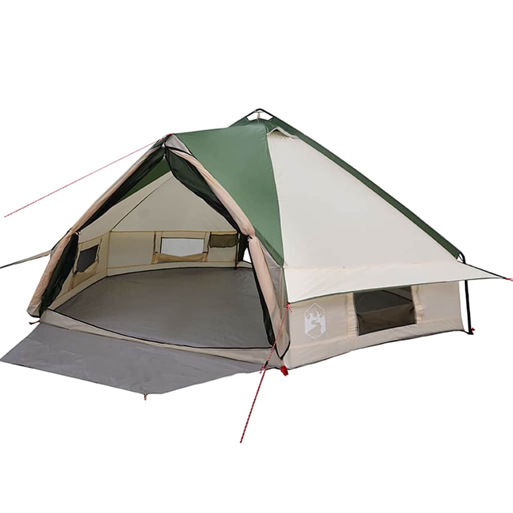 Detail van de vidaXL Teepee Tent met groene en witte kleuren, zijaanzicht van de ingang.