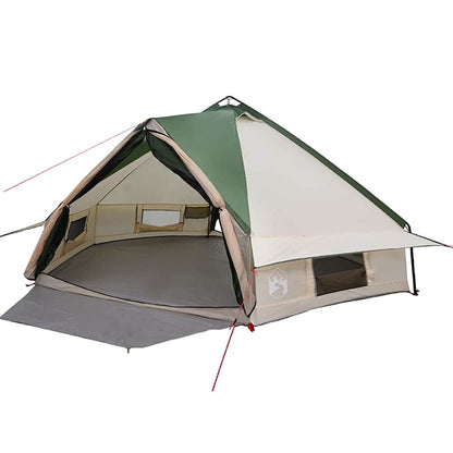 Detail van de vidaXL Teepee Tent met groene en witte kleuren, zijaanzicht van de ingang.
