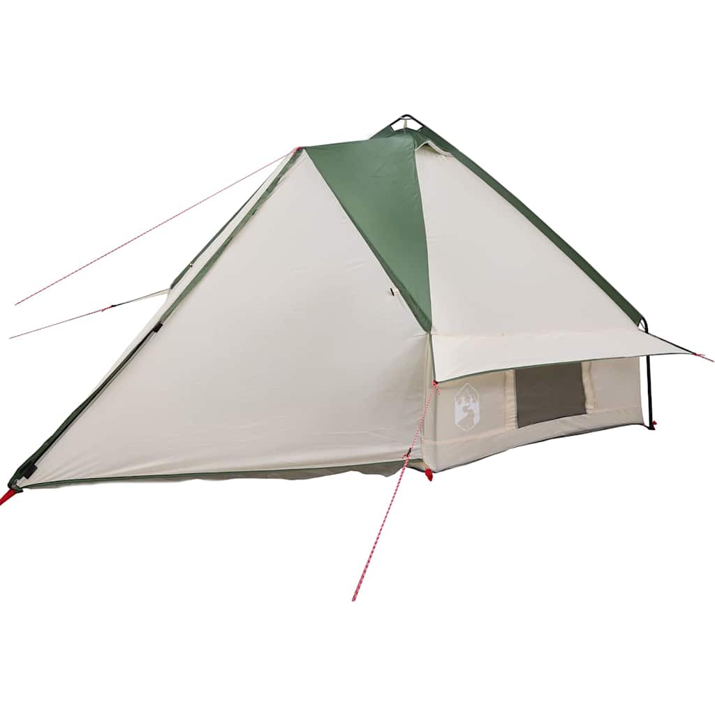 Detail van de vidaXL Teepee Tent in groen en wit, met zijopening en ventilatie.