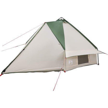 Detail van de vidaXL Teepee Tent in groen en wit, met zijopening en ventilatie.