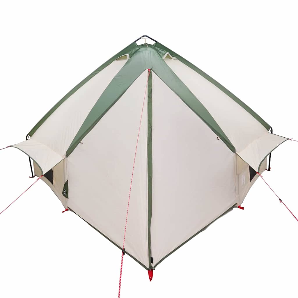 Detail van de vidaXL Teepee Tent in groen en wit, met zicht op de zijwanden en ventilatieopeningen.