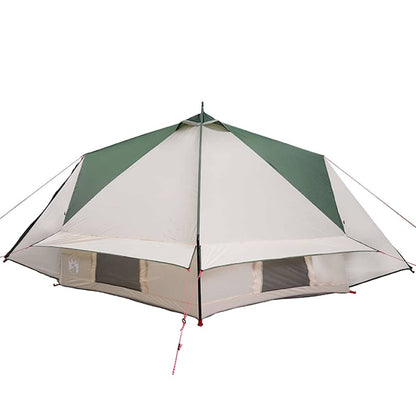 Detail van de vidaXL Teepee Tent in groen en wit, met zicht op het dak en ventilatieopeningen.