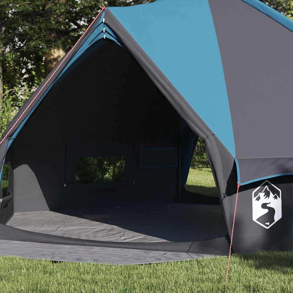 Detail van de vidaXL Teepee Tent met blauwe en grijze kleuren, zijaanzicht van de ingang.