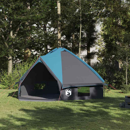 Blauwe en grijze vidaXL Teepee Tent voor 8 personen, opgesteld in een groene omgeving.
