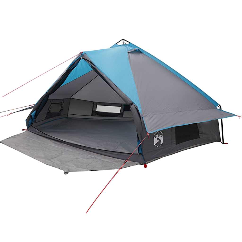 Detail van de vidaXL teepee tent met blauwe en grijze kleuren, zijaanzicht met open ingang.