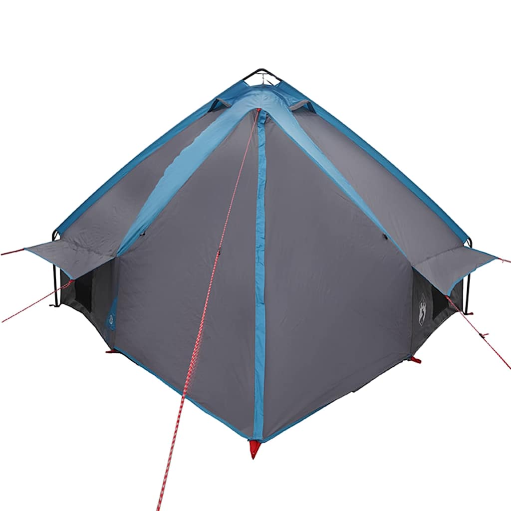 Zijaanzicht van de vidaXL Teepee Tent in blauw en grijs met ventilatie-openingen.