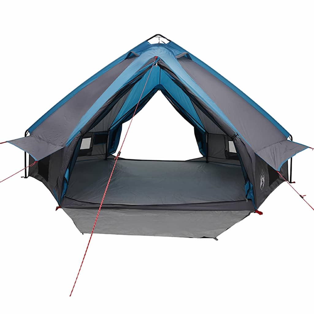 Detail van de vidaXL Teepee Tent in blauw en grijs, zijaanzicht met openingen.