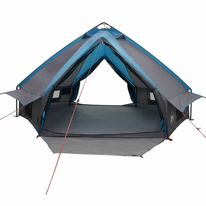 Detail van de vidaXL Teepee Tent in blauw en grijs, zijaanzicht met openingen.
