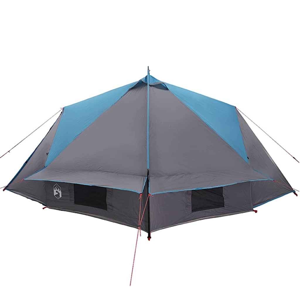 Detail van de vidaXL Teepee Tent in blauw en grijs, zijaanzicht met ventilatieopeningen.