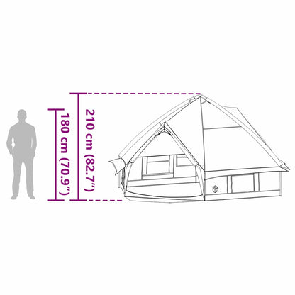Zijaanzicht van de vidaXL Teepee Tent met afmetingen en ventilatieopening.