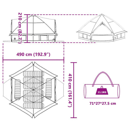 Detailweergave van de vidaXL Teepee Tent met afmetingen en draagtas.