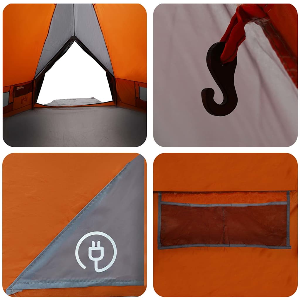 Detail van de oranje binnenkant van de vidaXL Teepee Tent met haak en ventilatierooster.