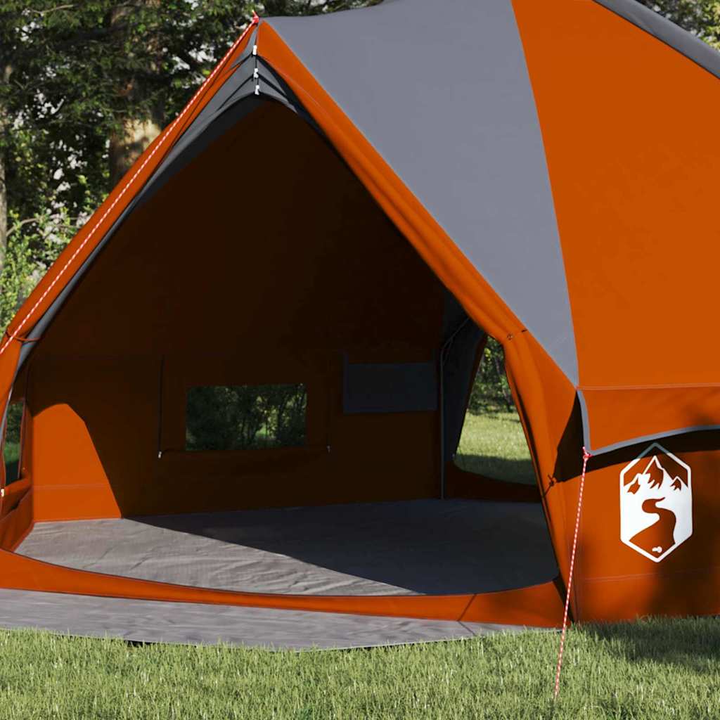Detail van de vidaXL Teepee Tent in grijs en oranje met een open zijwand.