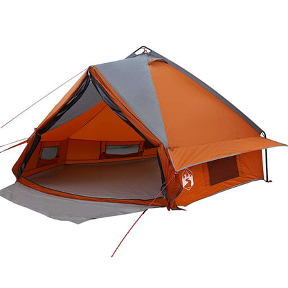 Detail van de vidaXL Teepee Tent in grijs en oranje, met open ingang en zicht op de binnenruimte.