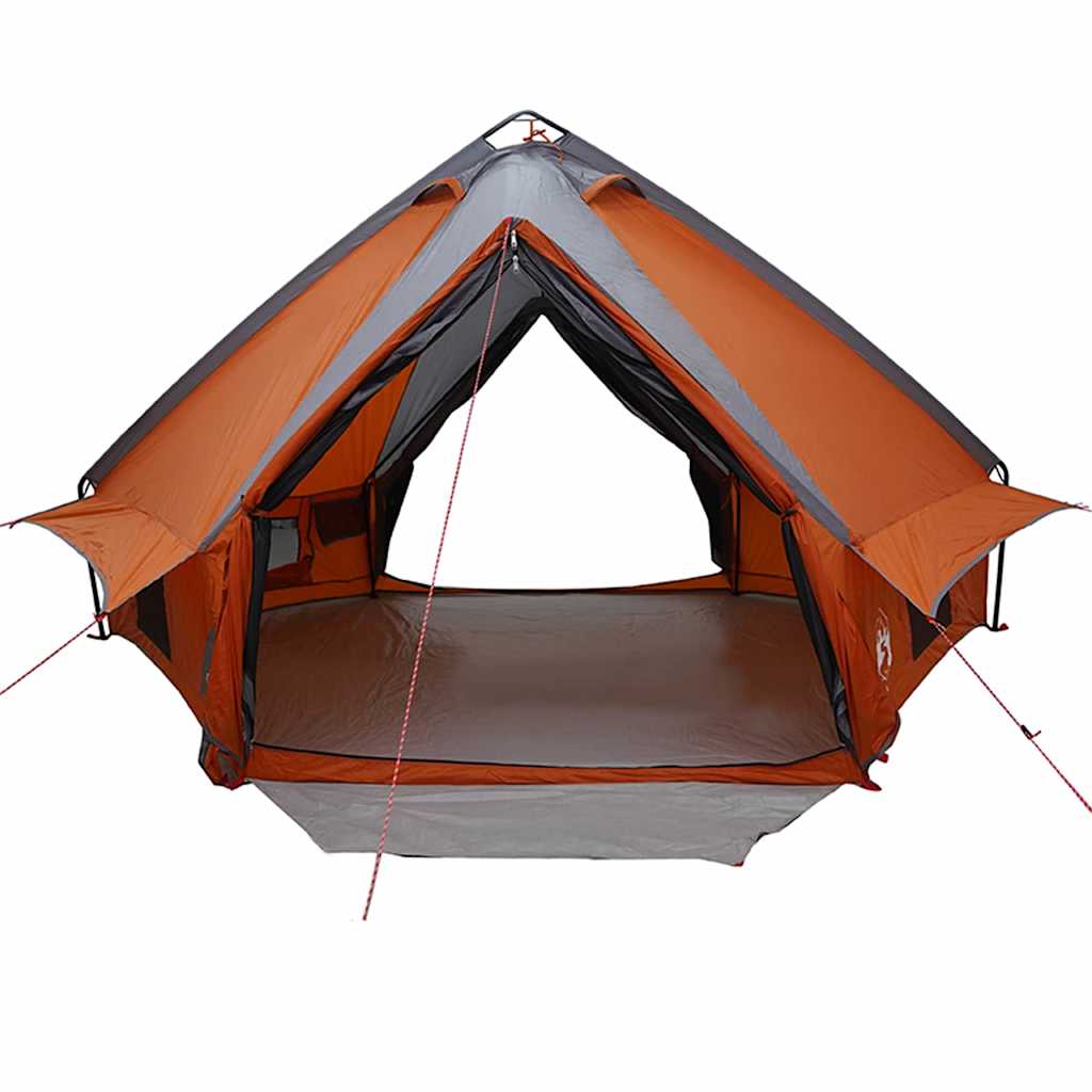 Detail van de vidaXL Teepee Tent met oranje en grijze kleur, zijaanzicht van de ingang.