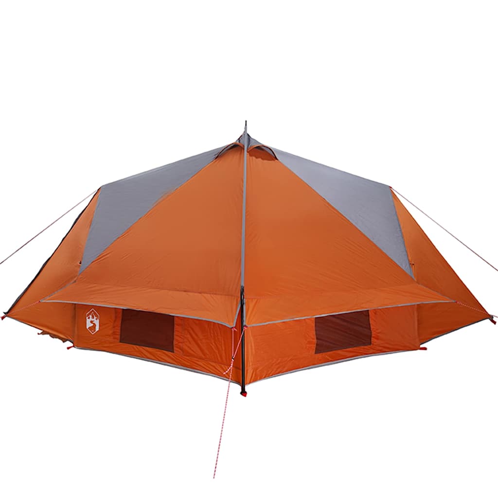 Detail van de vidaXL Teepee Tent in grijs en oranje, zijaanzicht met openingen voor ventilatie.