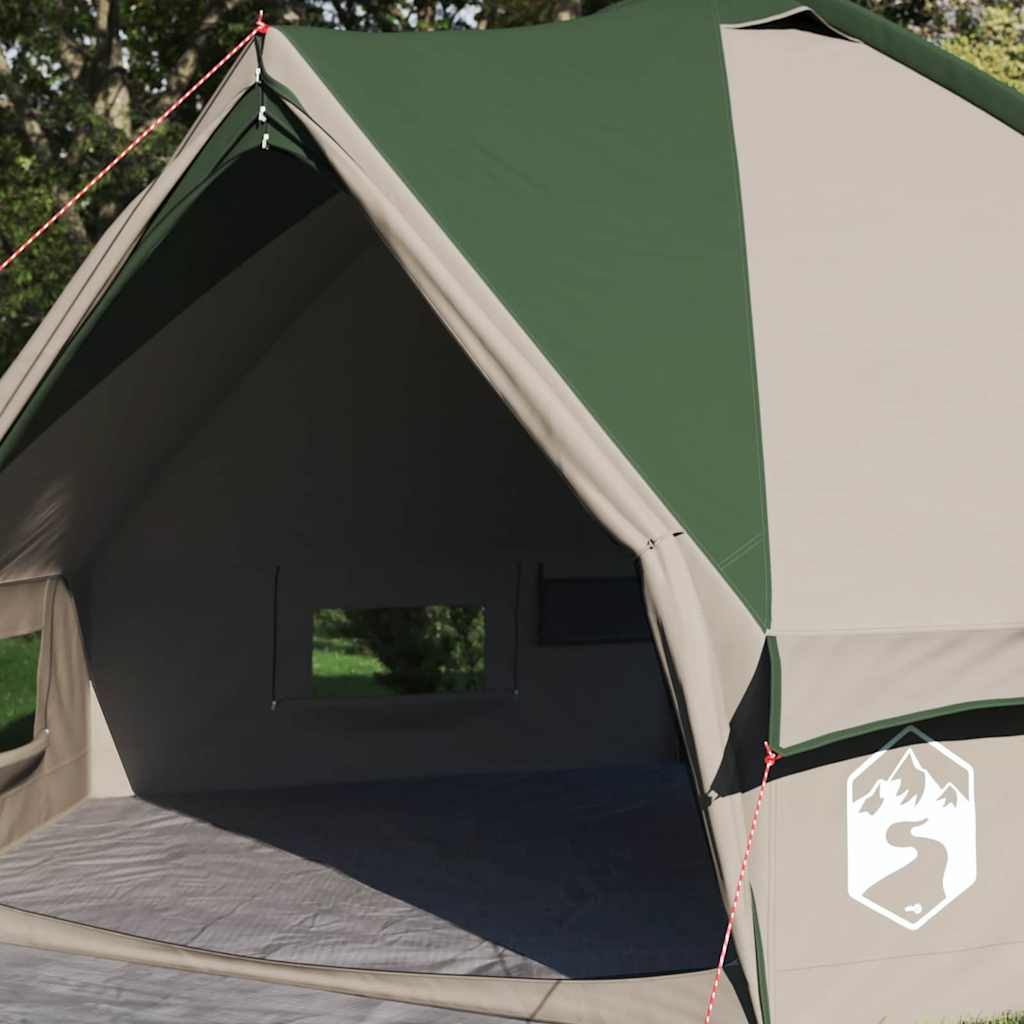 Detail van de groene vidaXL Teepee Tent met open ingang en zijraam.