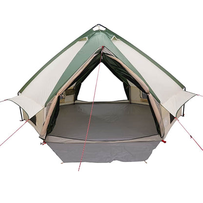 Detail van de vidaXL Teepee Tent in groen en wit, zijaanzicht met open ingangen.