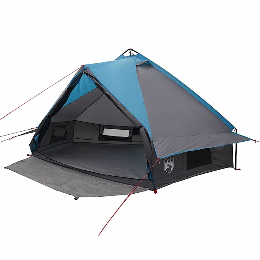 Detail van de vidaXL Teepee Tent met blauwe en grijze kleuren en open ingang.