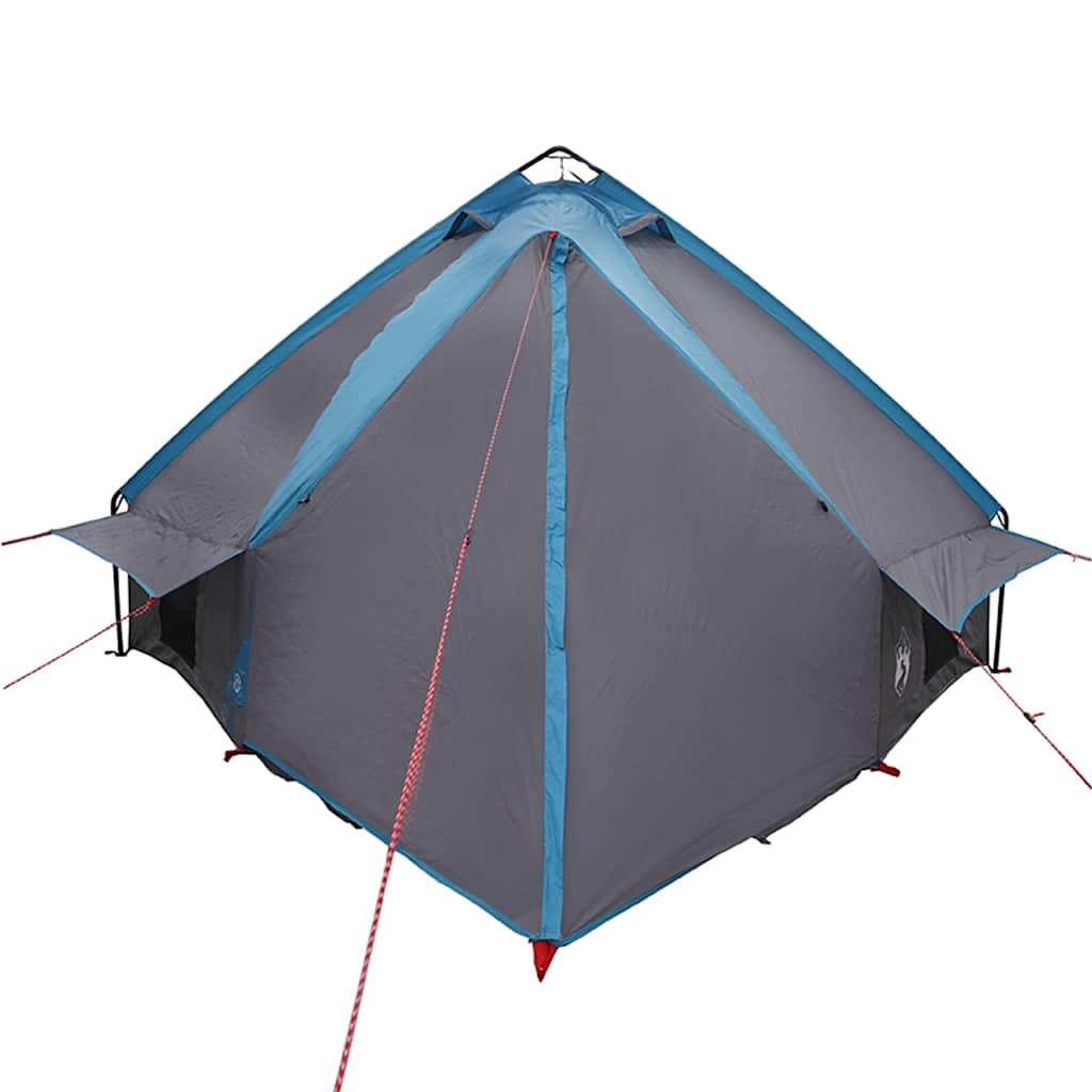Detail van de vidaXL Teepee Tent in blauw en grijs, zijaanzicht met ventilatieopeningen.