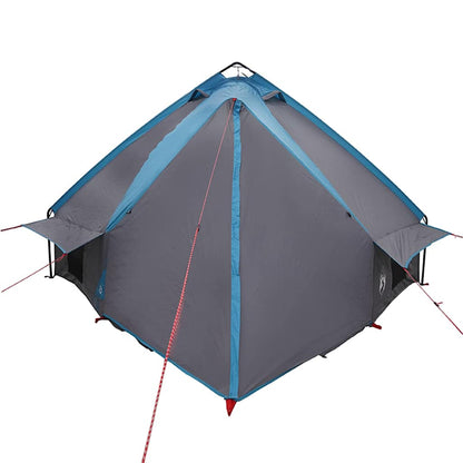 Detail van de vidaXL Teepee Tent in blauw en grijs, zijaanzicht met ventilatieopeningen.