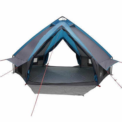 Detail van de vidaXL Teepee Tent in blauw en grijs, met open ingangen en ventilatie.