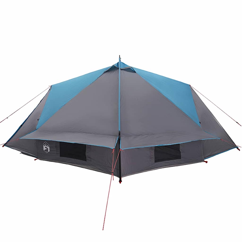 Detail van de vidaXL Teepee Tent in blauw en grijs, met zichtbare ventilatieopeningen.