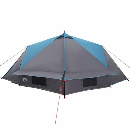 Detail van de vidaXL Teepee Tent in blauw en grijs, met zichtbare ventilatieopeningen.