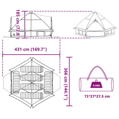 Detailtekening van de vidaXL Teepee Tent met afmetingen en draagtas.