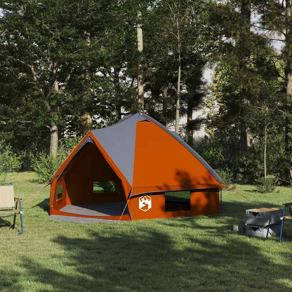 vidaXL Teepee Tent voor 6 Personen in grijs en oranje, opgesteld in een bosrijke omgeving.
