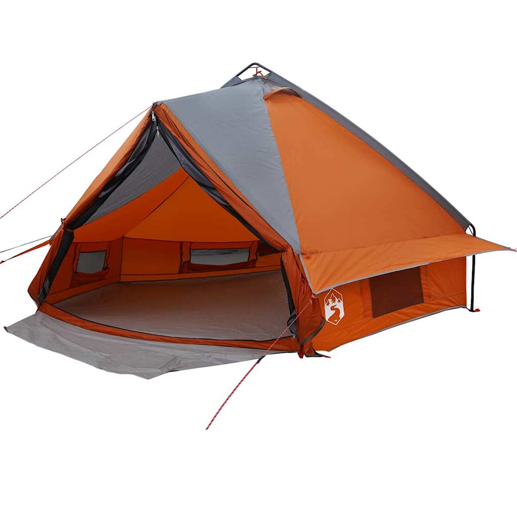 Detail van de vidaXL Teepee Tent in grijs en oranje, met open ingang en ventilatie.
