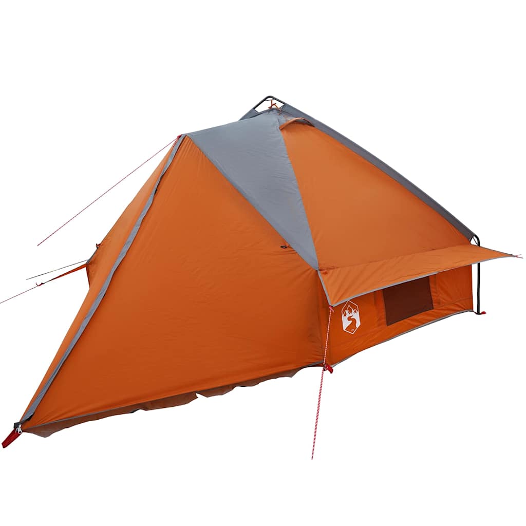 Detail van de vidaXL Teepee Tent in grijs en oranje, met ventilatieschuif en E-poort.