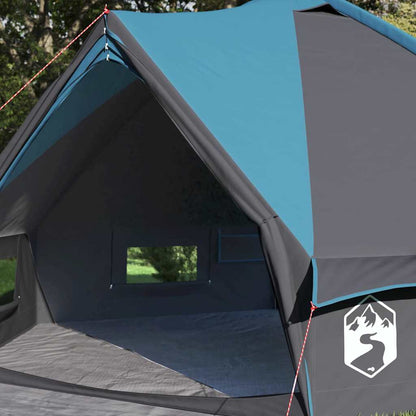 Detail van de blauwe en grijze vidaXL Teepee Tent met luchtventilatie en stevige randen.