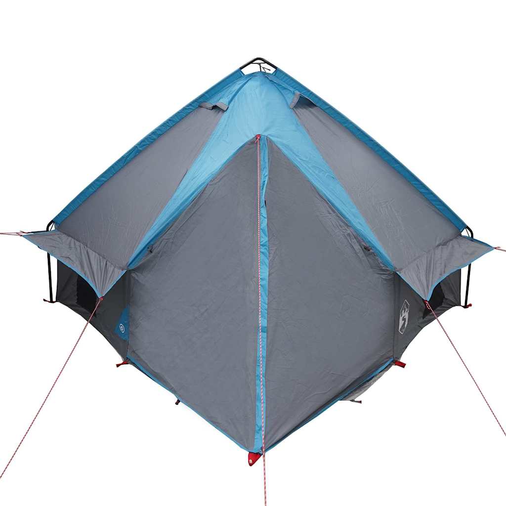 Detail van de vidaXL Teepee Tent in blauw en grijs, zijaanzicht met ventilatieopeningen.