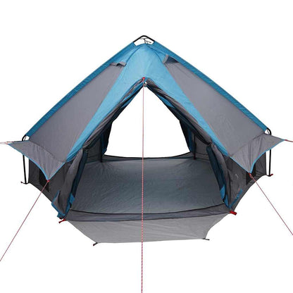 Zijaanzicht van de vidaXL Teepee Tent in blauw en grijs met open ingangen.
