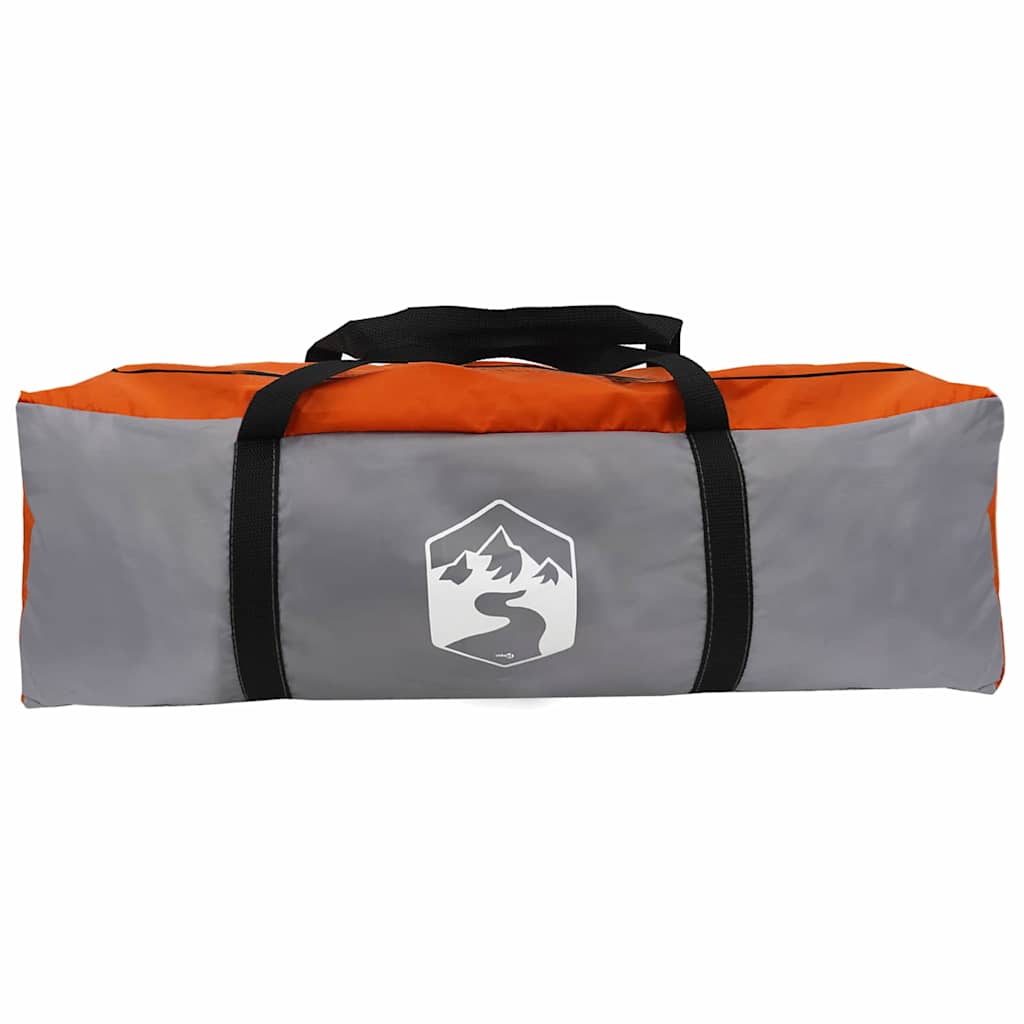 Grijze en oranje opbergzak van de vidaXL Teepee Tent, met logo en handvat.