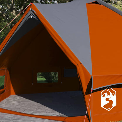 Detail van de grijs en oranje vidaXL Teepee Tent met een zichtbare ingang en venster.